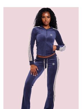 Body by Raven Tracy Velour Track Jacket & Pants Set - Navy XXS
